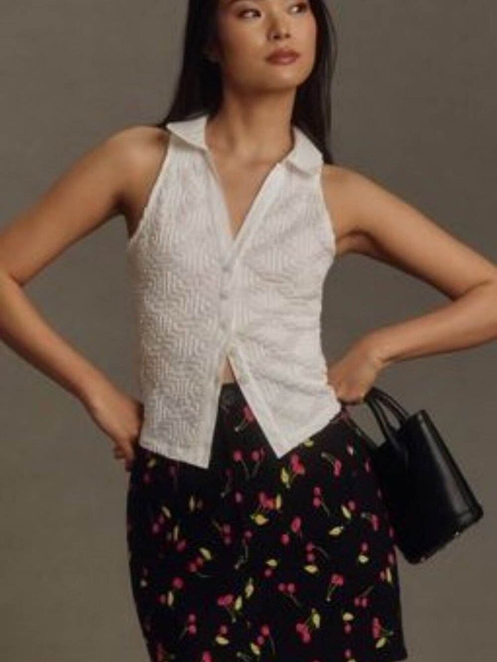 Maeve Anthropologie Colette Cherry Print Mini Skirt Black XS